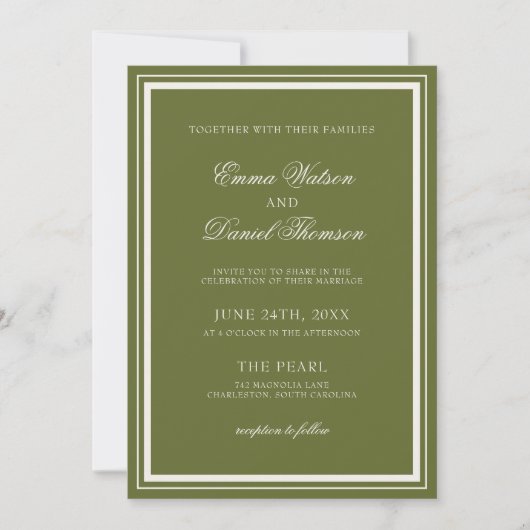Invitation Mariage Élégant Monogramme Vert Olive (Devant)