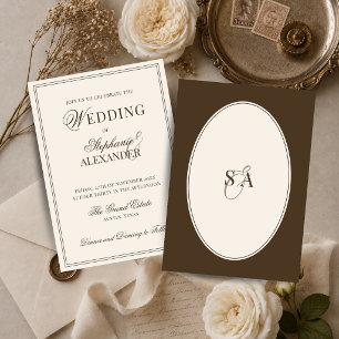 Invitation Mariage élégant monogramme Vieille Fortune Marron