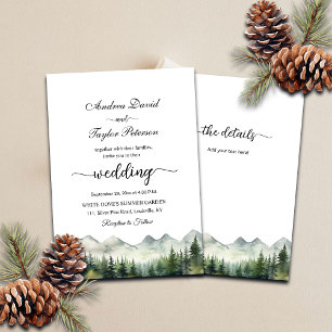 Invitation Mariage Élégant Montagnes et Pins Tout en Un