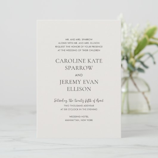 Invitation Mariage élégant neutre propre (Debout devant)