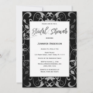 Invitation Mariage élégant Noir Argent Gris Blanc