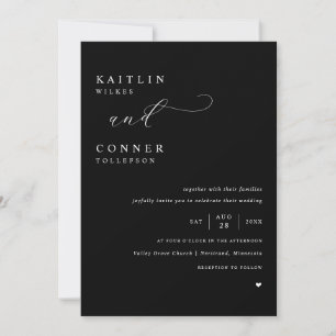 Invitation Mariage Élégant Noir avec Texte Blanc