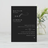 Invitation Mariage Élégant Noir avec Texte Blanc (Debout devant)