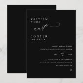 Invitation Mariage Élégant Noir avec Texte Blanc (Devant / Derrière)