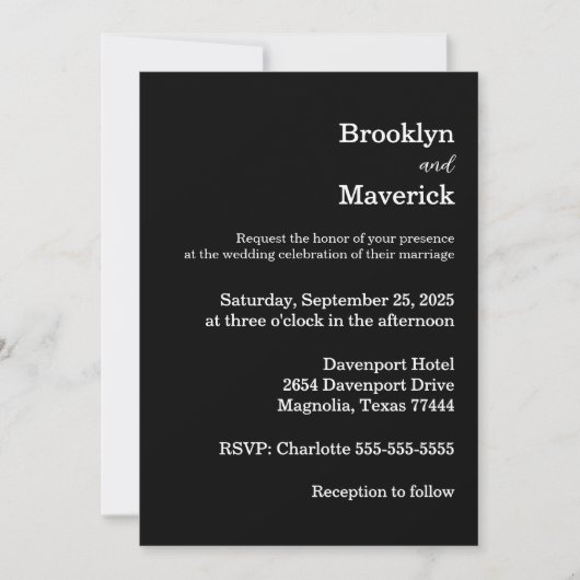 Invitation Mariage Élégant Noir & Blanc (Devant)