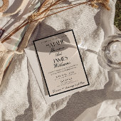 Invitation Mariage élégant noir blanc ancien argent QR Code