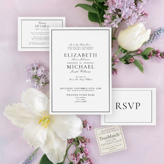 Invitation Mariage Élégant Noir & Blanc Script Classique