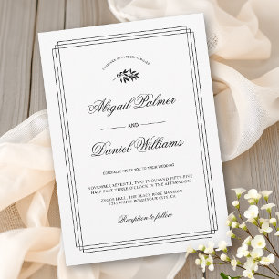 Invitation Mariage élégant noir, branche blanche et bordure