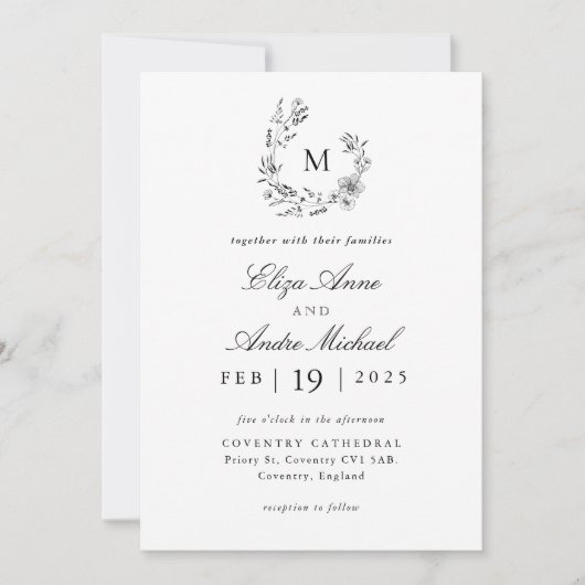 Invitation Mariage Elegant Noir et Blanc (Devant)