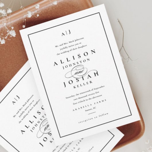 Invitation Mariage Élégant Noir et Blanc