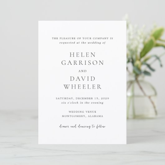 Invitation Mariage Élégant Noir et Blanc Classique (Debout devant)