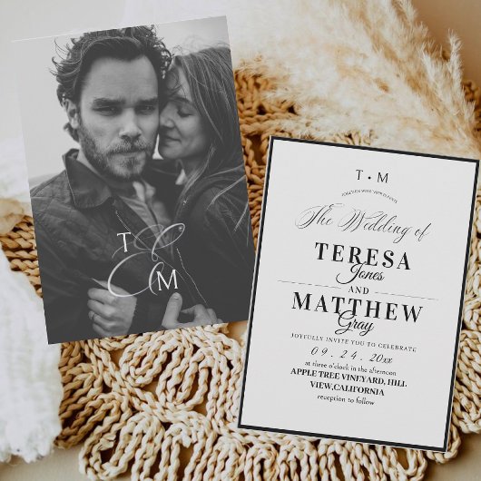 Invitation Mariage élégant noir et blanc écriture classique