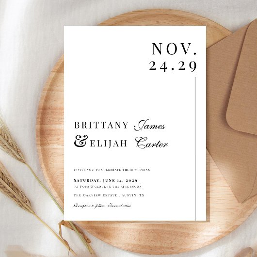 Invitation Mariage Élégant Noir et Blanc Moderne