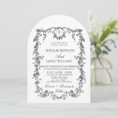 Invitation Mariage Élégant Noir Et Blanc Monogrammé Arqué (Debout devant)