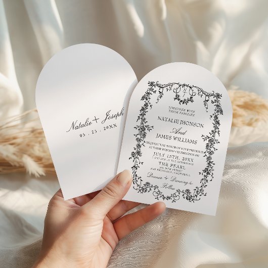 Invitation Mariage Élégant Noir Et Blanc Monogrammé Arqué