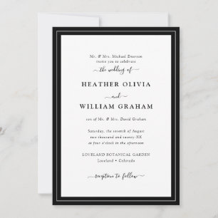Invitation Mariage élégant noir et blanc Script