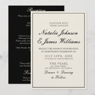 Invitation Mariage élégant noir et blanc tout-en-un pour les 