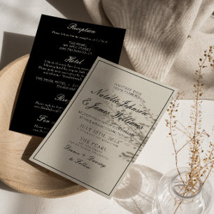 Invitation Mariage élégant noir et blanc tout-en-un pour les