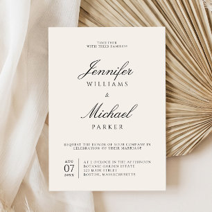 Invitation Mariage Élégant Noir et Ivoire Vieille Fortune