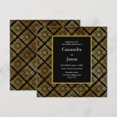 Invitation Mariage élégant noir et or (Devant / Derrière)