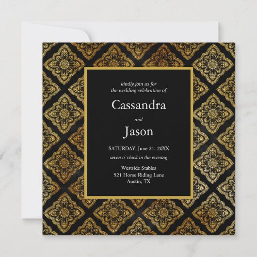 Invitation Mariage élégant noir et or (Devant)