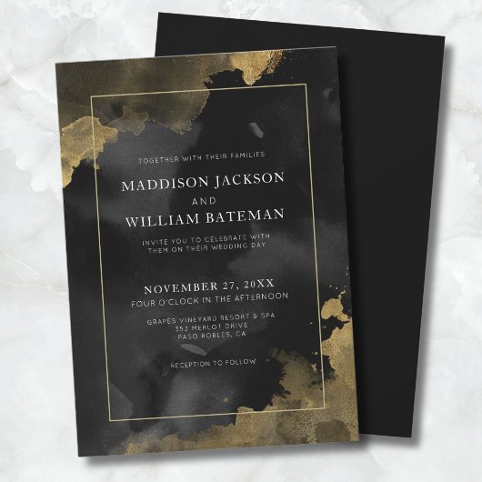 Invitation Mariage Élégant Noir et Or