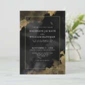 Invitation Mariage Élégant Noir et Or (Debout devant)