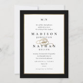 Invitation Mariage Élégant Noir et Or (Devant)