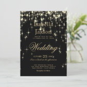 Invitation Mariage élégant noir et or Starlights (Debout devant)