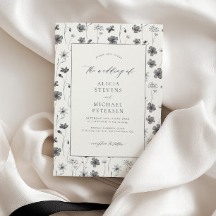Invitation Mariage élégant noir floral jardin ivoire crème