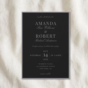 Invitation Mariage Élégant Noir Mat Matériel Classique Vieill