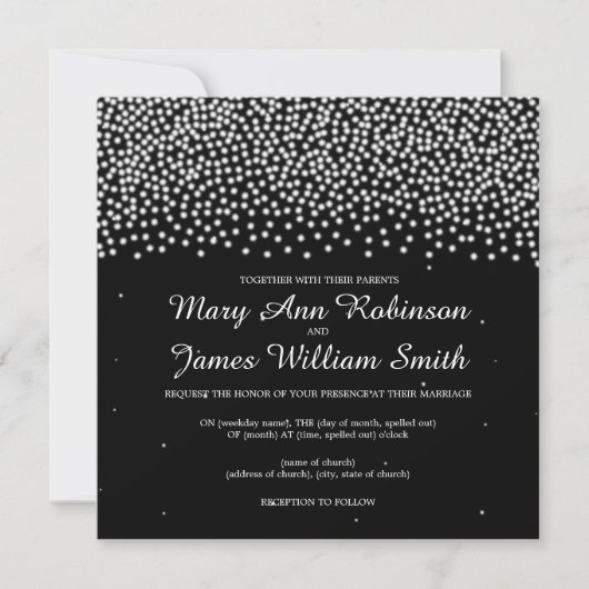 Invitation Mariage élégant Noir simple étincelant (Devant)