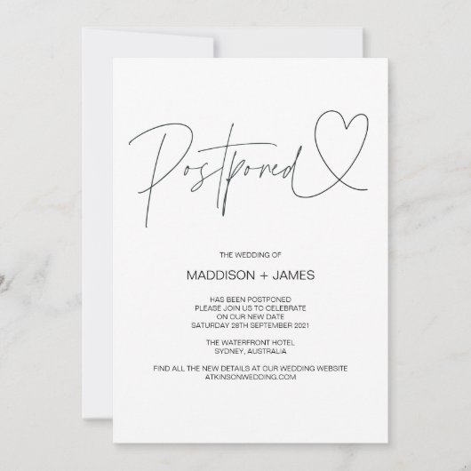 Invitation Mariage élégant Notes reportées Modifier la date (Devant)