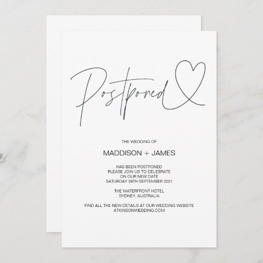 Invitation Mariage élégant Notes reportées Modifier la date (Devant / Derrière)