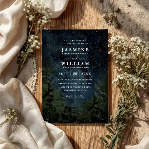 Invitation Mariage Élégant Nuit Ciel de Forêt Rustique Code Q