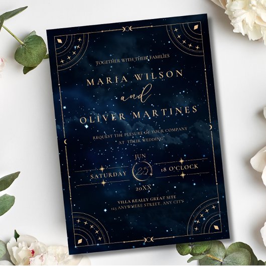 Invitation Mariage Élégant Nuit Étoilée Céleste