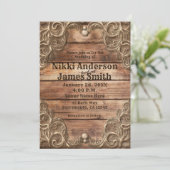 Invitation Mariage Élégant Occidental Rustique Vintage Bois D (Debout devant)