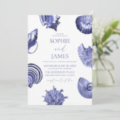 Invitation Mariage élégant Ocean Blue Seashells (Debout devant)