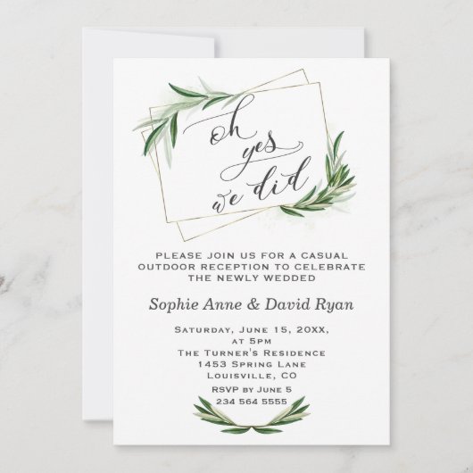 Invitation Mariage Élégant Oh Oui Nous L'Avons Fait Olive Or (Devant)