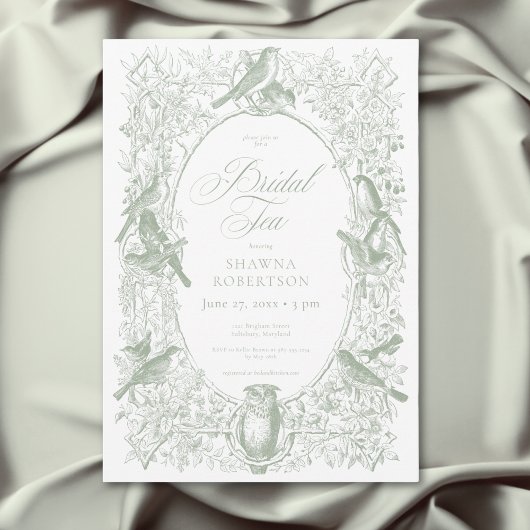 Invitation Mariage Élégant Oiseaux Verts Shower