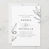 Invitation Mariage Élégant Olive | Photo Botanique + Code QR (Devant)