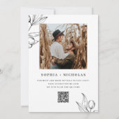 Invitation Mariage Élégant Olive | Photo Botanique + Code QR (Dos)