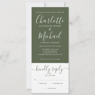 Invitation Mariage Élégant Olive Verte Tout En Un