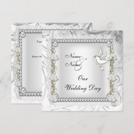 Invitation Mariage élégant or colombe blanche (Devant / Derrière)