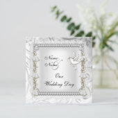 Invitation Mariage élégant or colombe blanche (Debout devant)