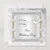 Invitation Mariage élégant or colombe blanche (Devant)