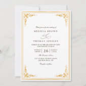 Invitation Mariage élégant or écru classique simple moderne (Devant)