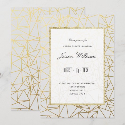 Invitation Mariage élégant or et blanc (Devant / Derrière)