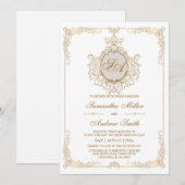 Invitation Mariage Élégant Or et Blanc (Devant / Derrière)