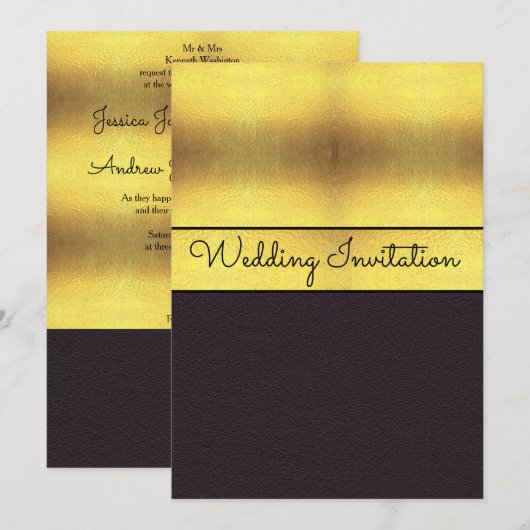 Invitation Mariage élégant or et noir (Devant / Derrière)